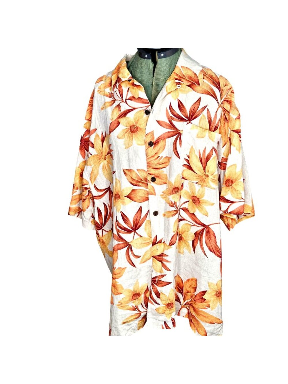 Men's linen Caribbean Joe boho resort floral Hawaiian button-down shirt XL